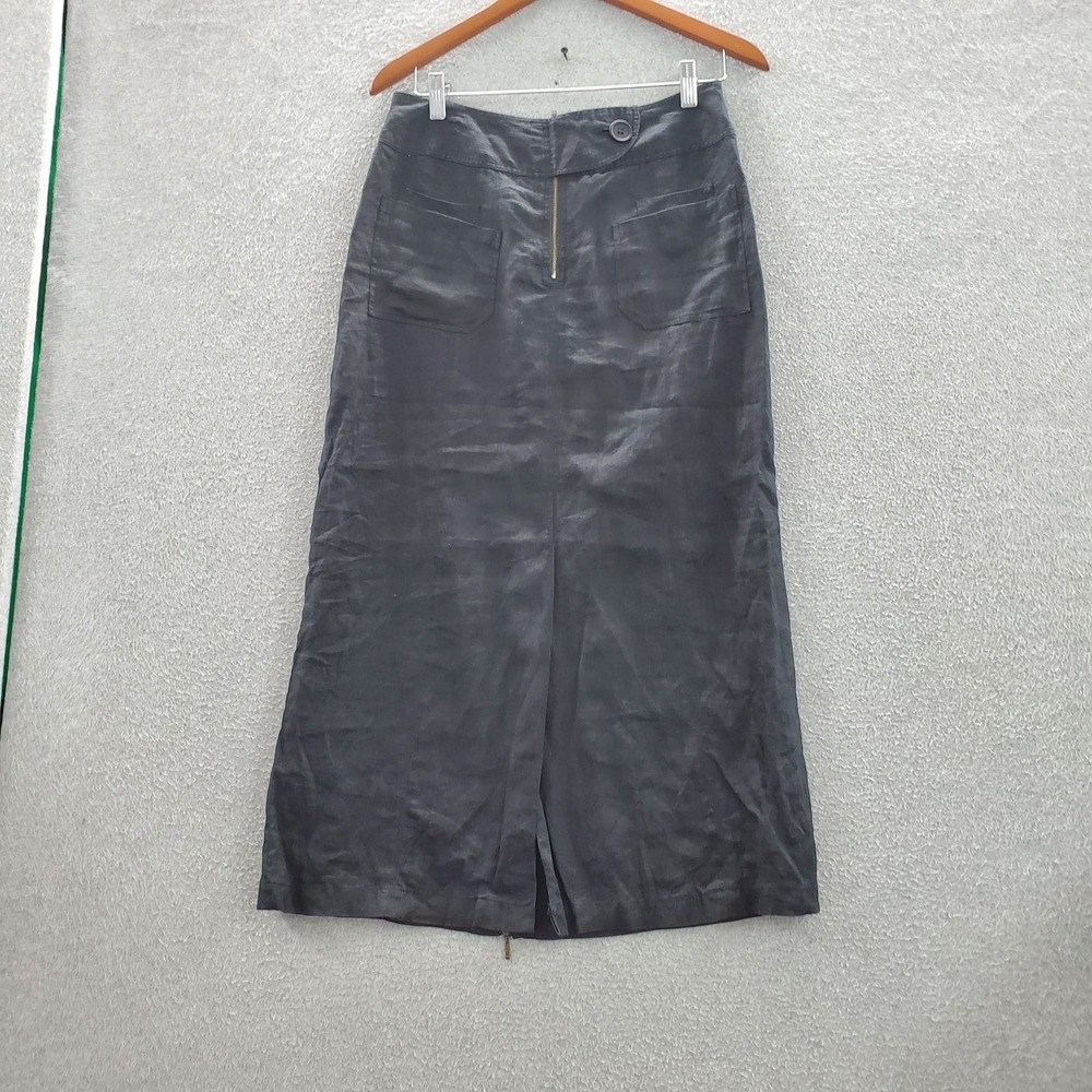 Edward Women Pants 6 Black Linen Skirt Button Zipper Coastal Beach